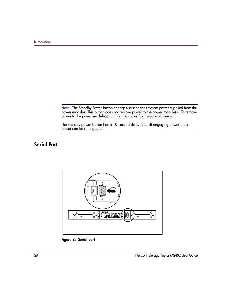Serial port, Figure 8: serial port | HP Network Storage Router m2402 User Manual | Page 22 / 244
