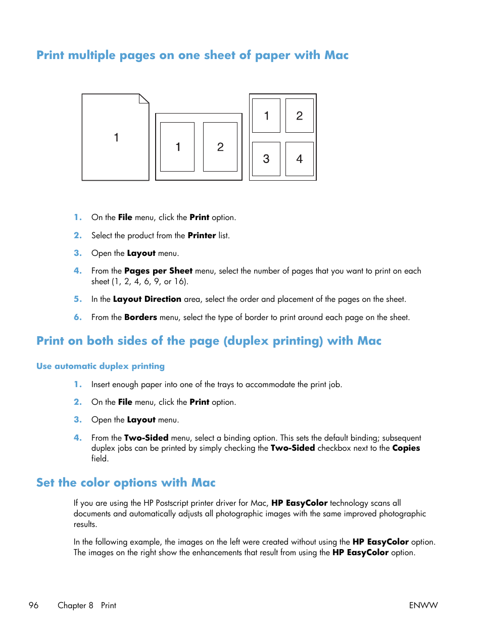 Set the color options with mac | HP Officejet Pro X551 Printer series User Manual | Page 110 / 250
