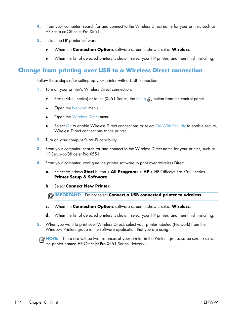 HP Officejet Pro X551 Printer series User Manual | Page 128 / 250
