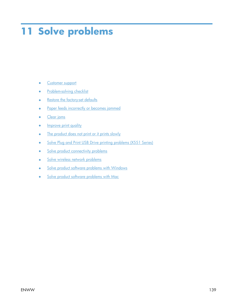 Solve problems, 11 solve problems | HP Officejet Pro X551 Printer series User Manual | Page 153 / 250