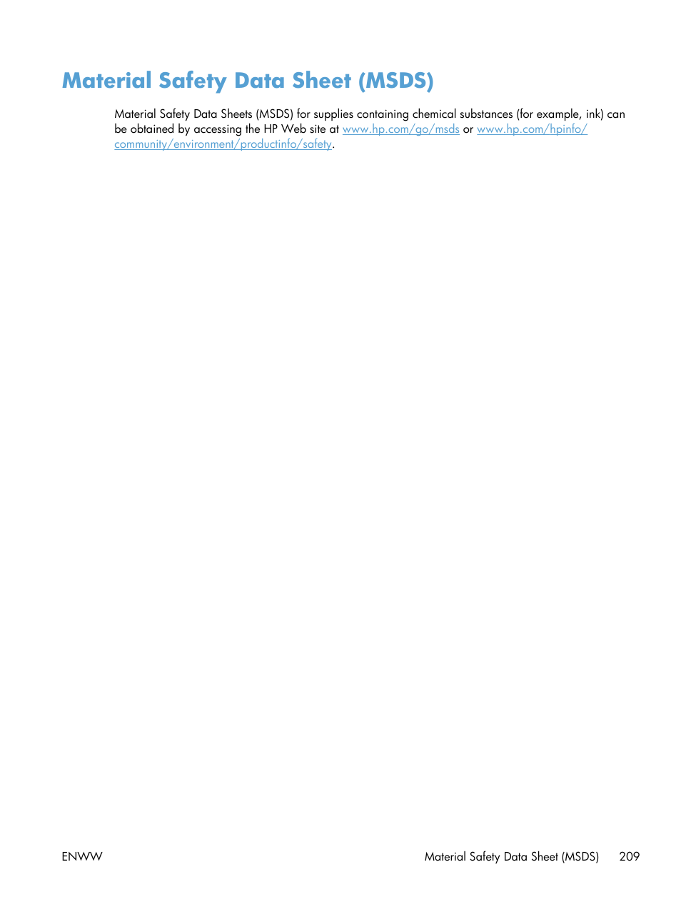 Material safety data sheet (msds) | HP Officejet Pro X551 Printer series User Manual | Page 223 / 250