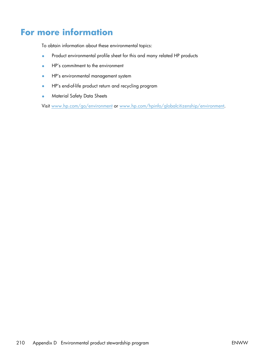 For more information | HP Officejet Pro X551 Printer series User Manual | Page 224 / 250