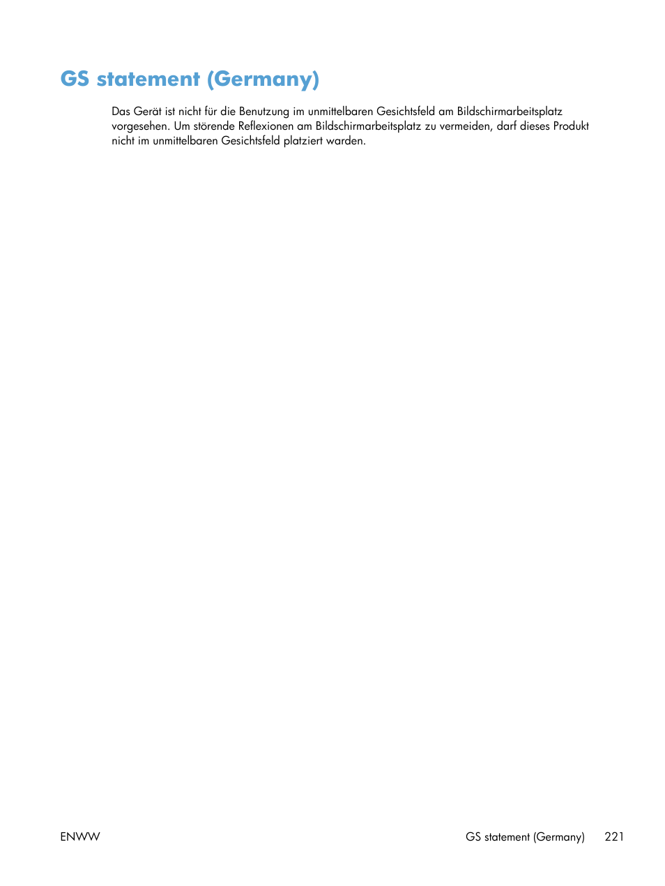 Gs statement (germany) | HP Officejet Pro X551 Printer series User Manual | Page 235 / 250
