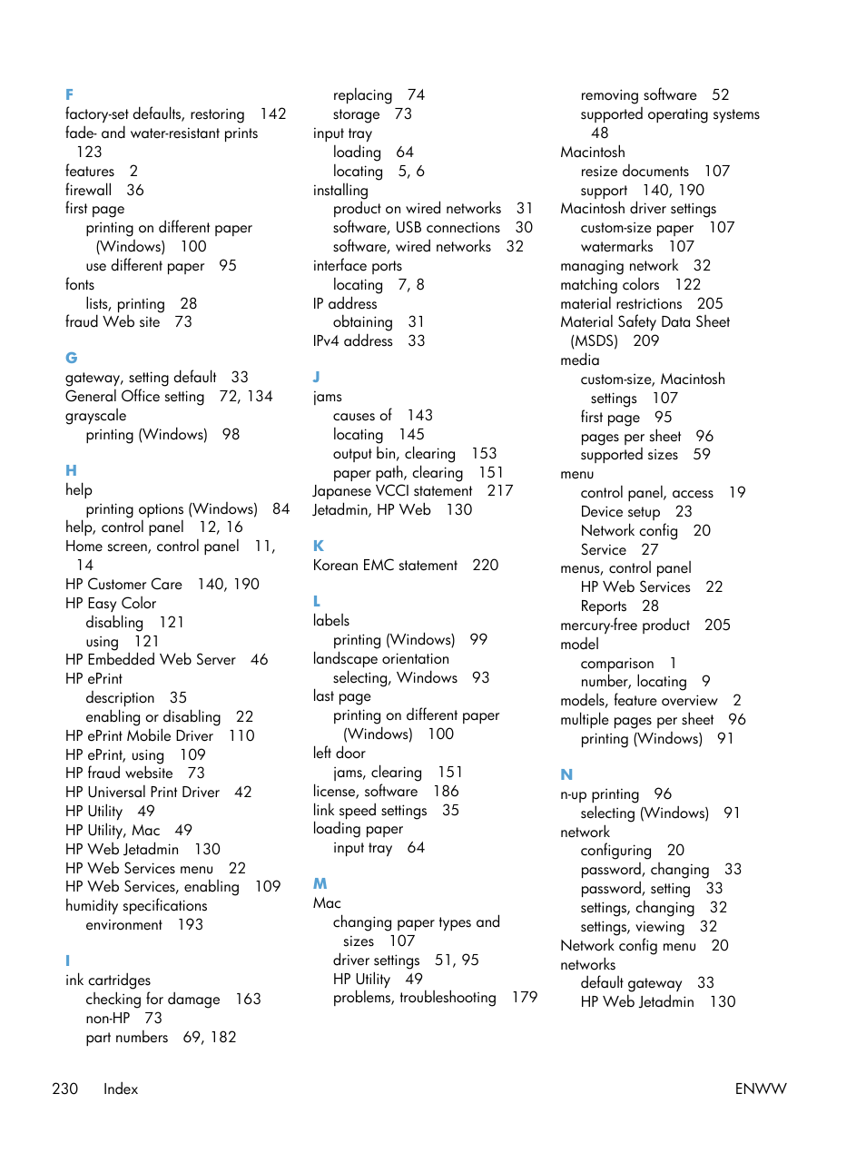 HP Officejet Pro X551 Printer series User Manual | Page 244 / 250