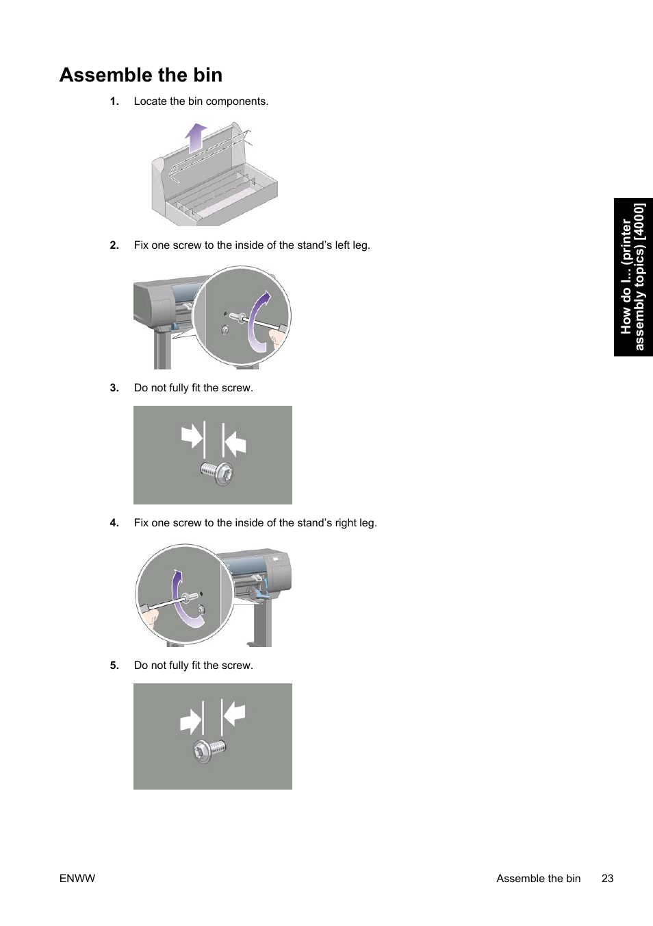 Assemble the bin | HP Designjet 4500 Printer series User Manual | Page 37 / 360