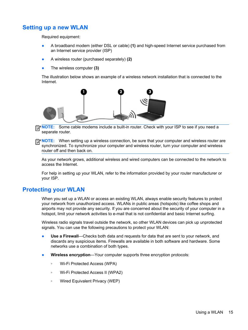 Setting up a new wlan, Protecting your wlan, Setting up a new wlan protecting your wlan | HP Mini 210-3001xx PC User Manual | Page 25 / 89