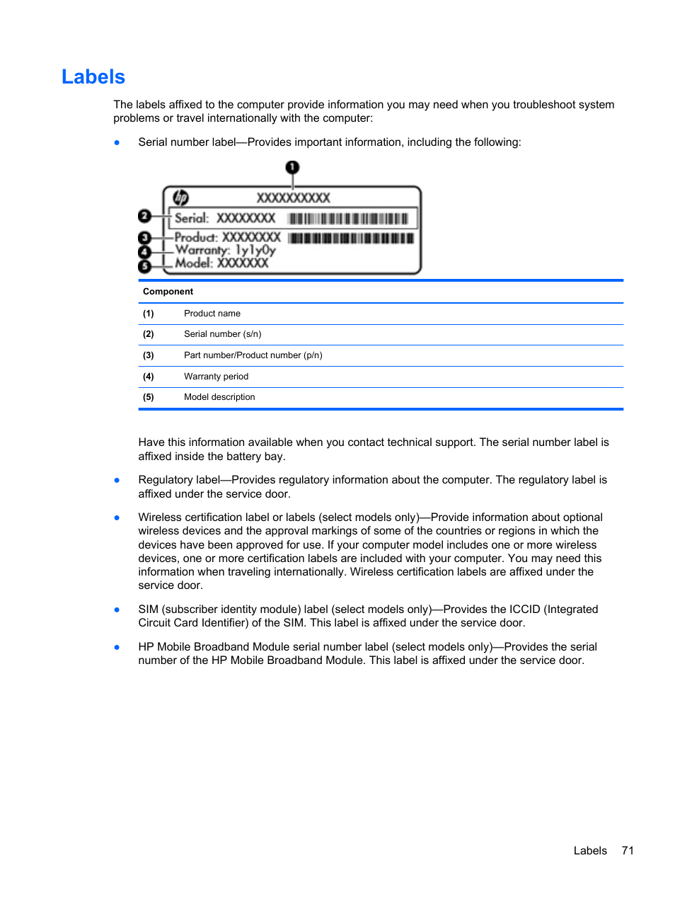 Labels | HP Mini 210-3001xx PC User Manual | Page 81 / 89