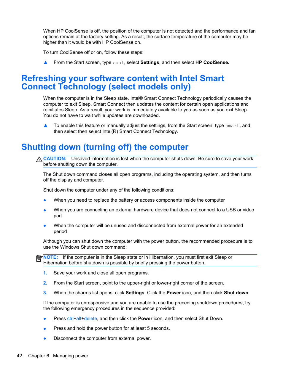 Shutting down (turning off) the computer | HP ENVY Sleekbook 6-1110us User Manual | Page 52 / 82