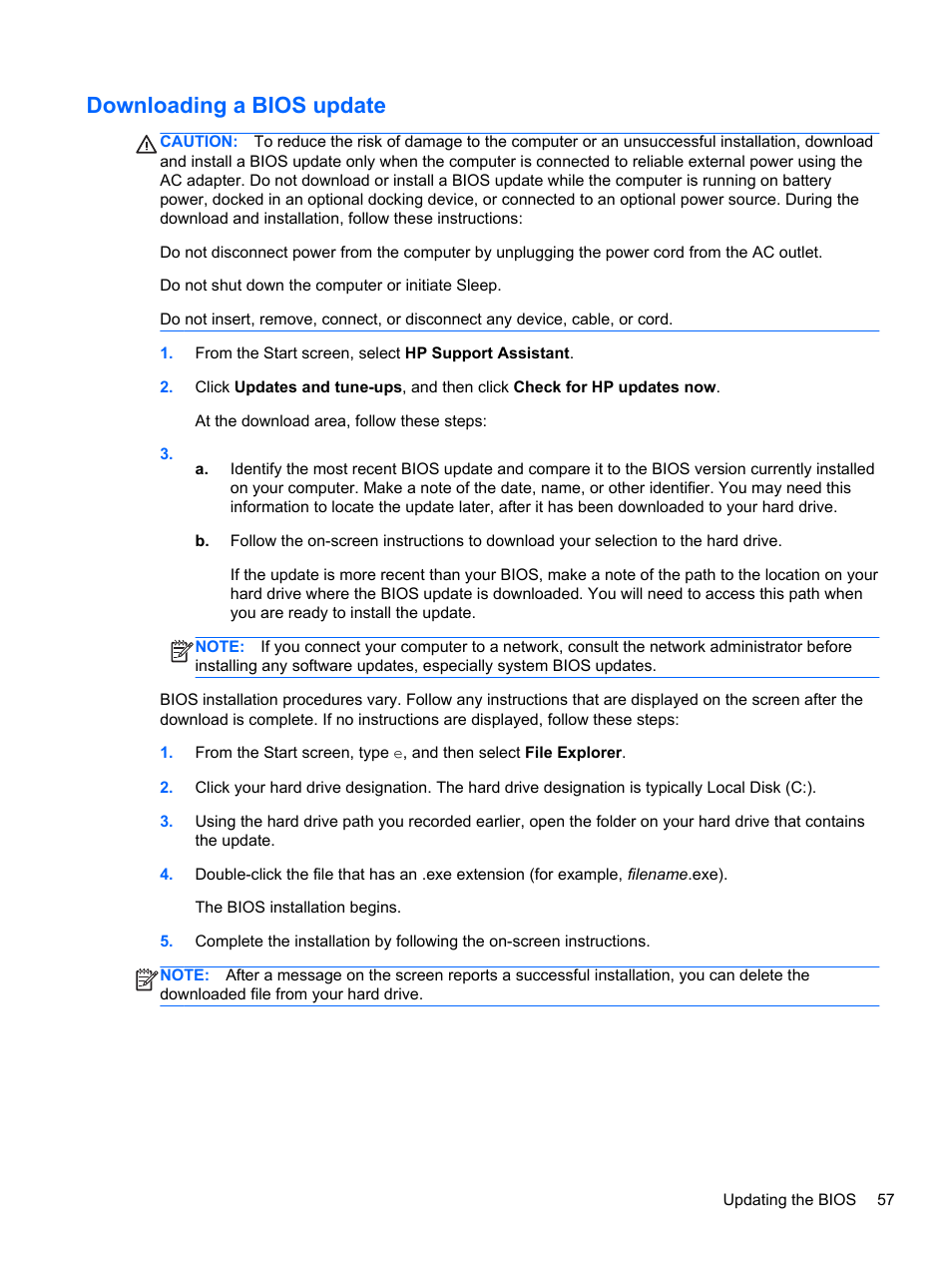 Downloading a bios update | HP ENVY Sleekbook 6-1110us User Manual | Page 67 / 82