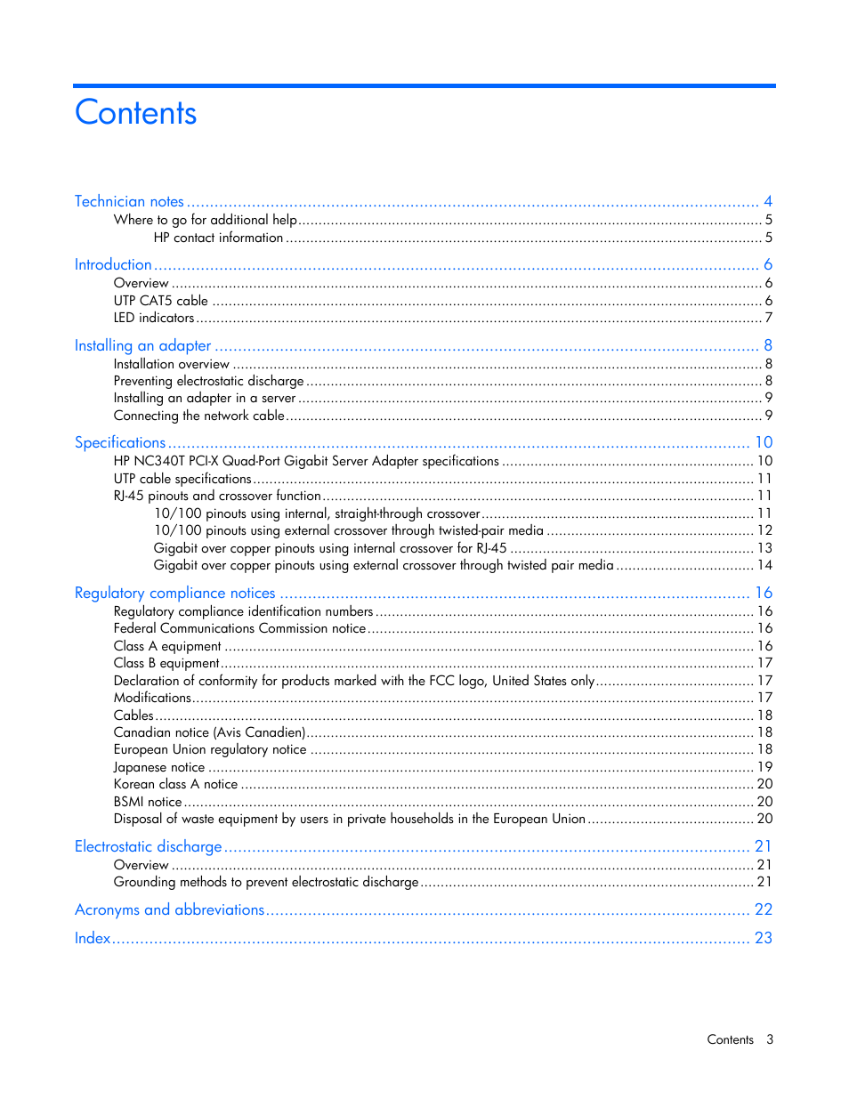 HP NC340T PCI-X Quad-port Gigabit Server Adapter User Manual | Page 3 / 23