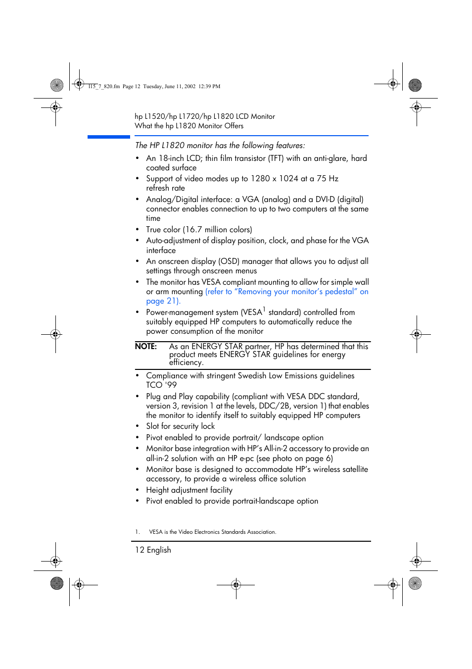 HP L1820 18 inch LCD Monitor User Manual | Page 13 / 57