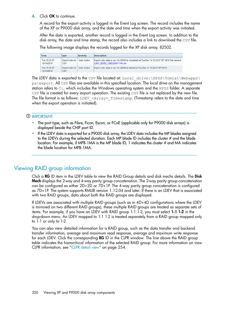 Viewing raid group information | HP XP P9000 Performance Advisor Software User Manual | Page 250 / 476