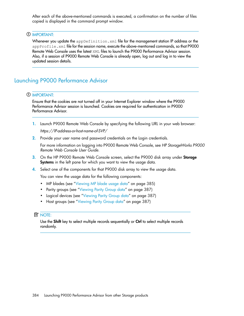 Launching p9000 performance advisor | HP XP P9000 Performance Advisor Software User Manual | Page 384 / 476