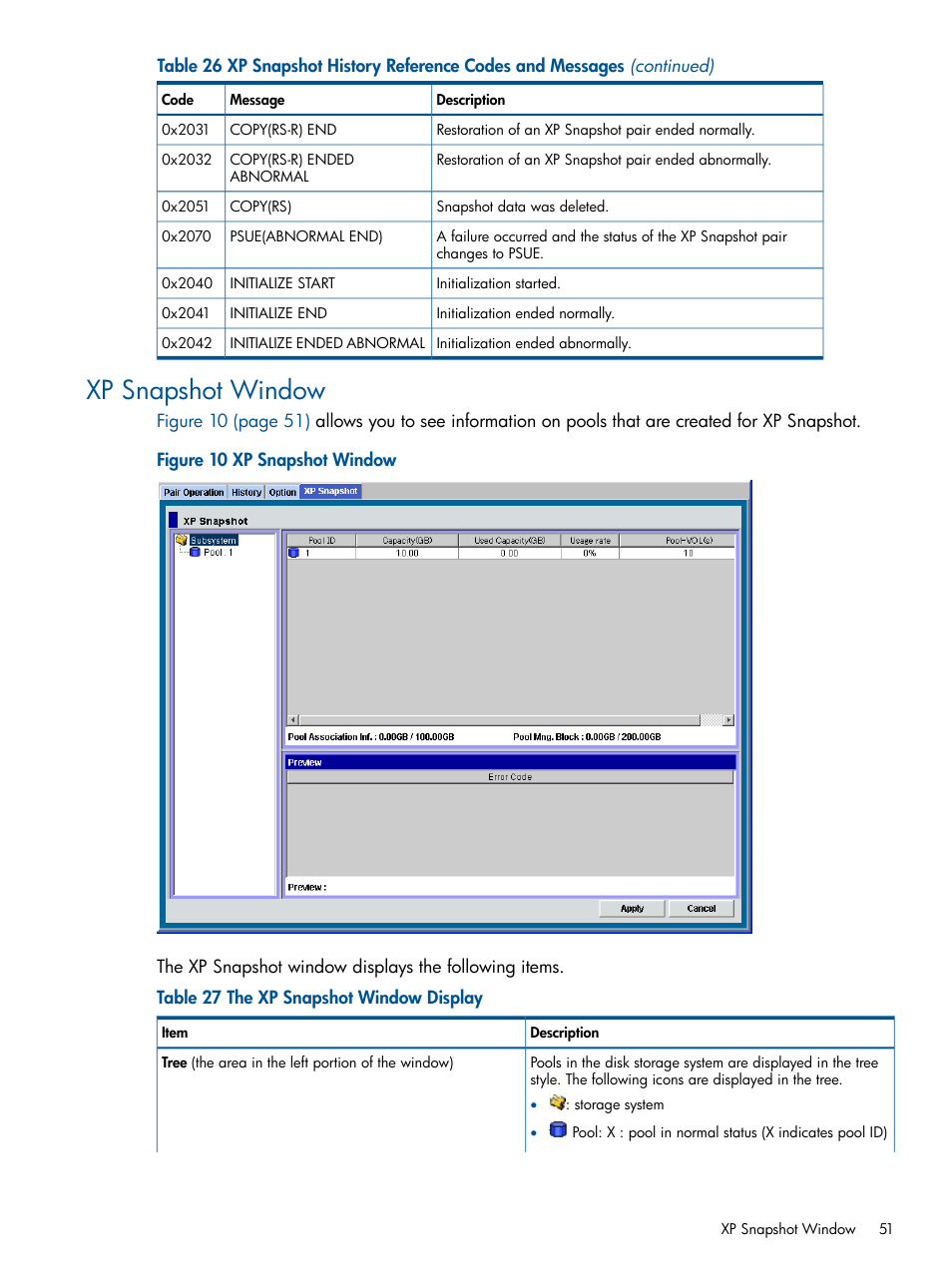 Xp snapshot window | HP StorageWorks XP Remote Web Console Software User Manual | Page 51 / 116