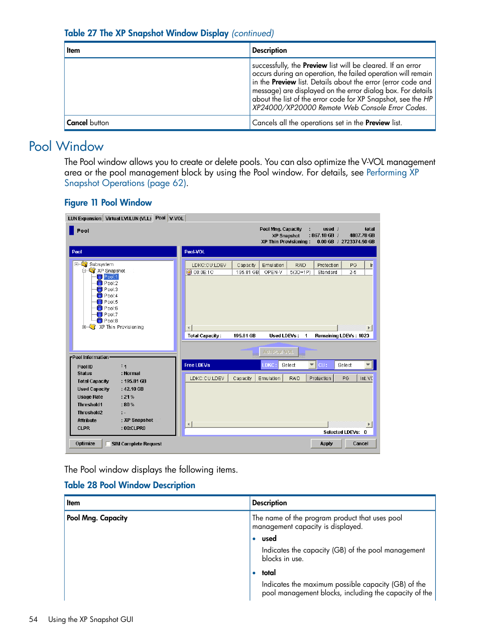 Pool window | HP StorageWorks XP Remote Web Console Software User Manual | Page 54 / 116