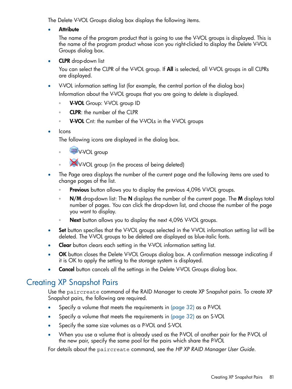 Creating xp snapshot pairs | HP StorageWorks XP Remote Web Console Software User Manual | Page 81 / 116