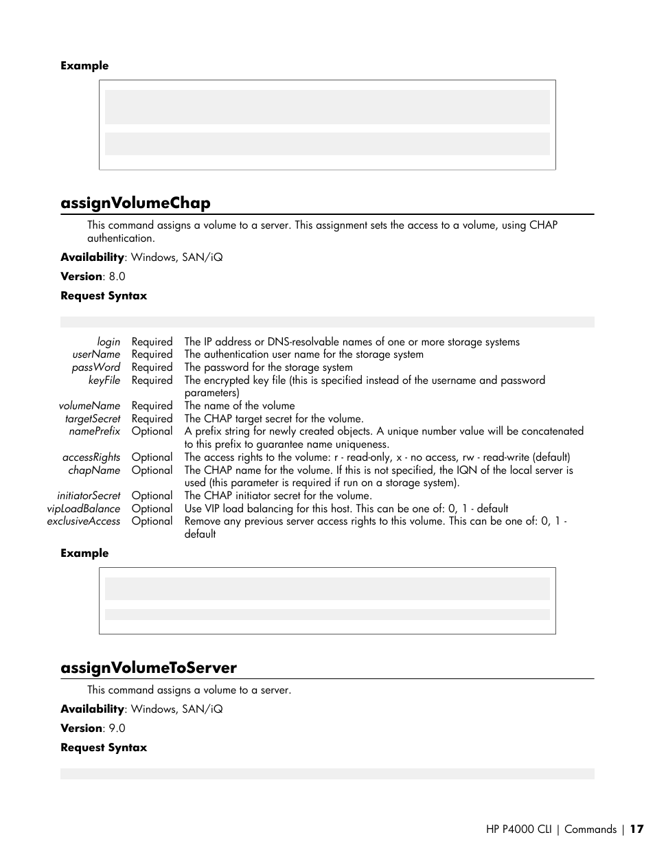Assignvolumechap, Assignvolumetoserver | HP StoreVirtual VSA Software User Manual | Page 17 / 80