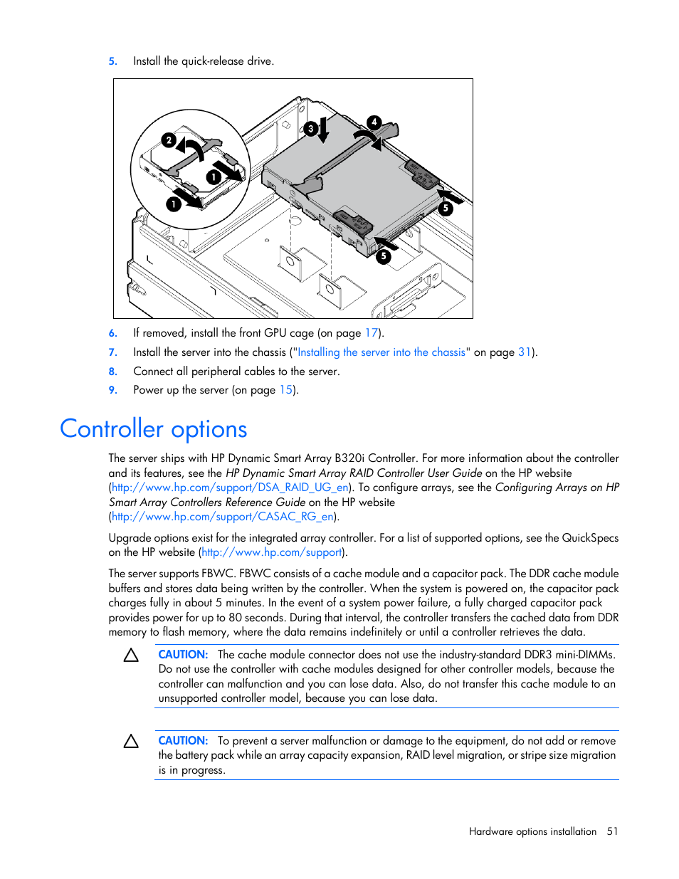 Controller options | HP ProLiant SL250s Gen8 Server User Manual | Page 51 / 115