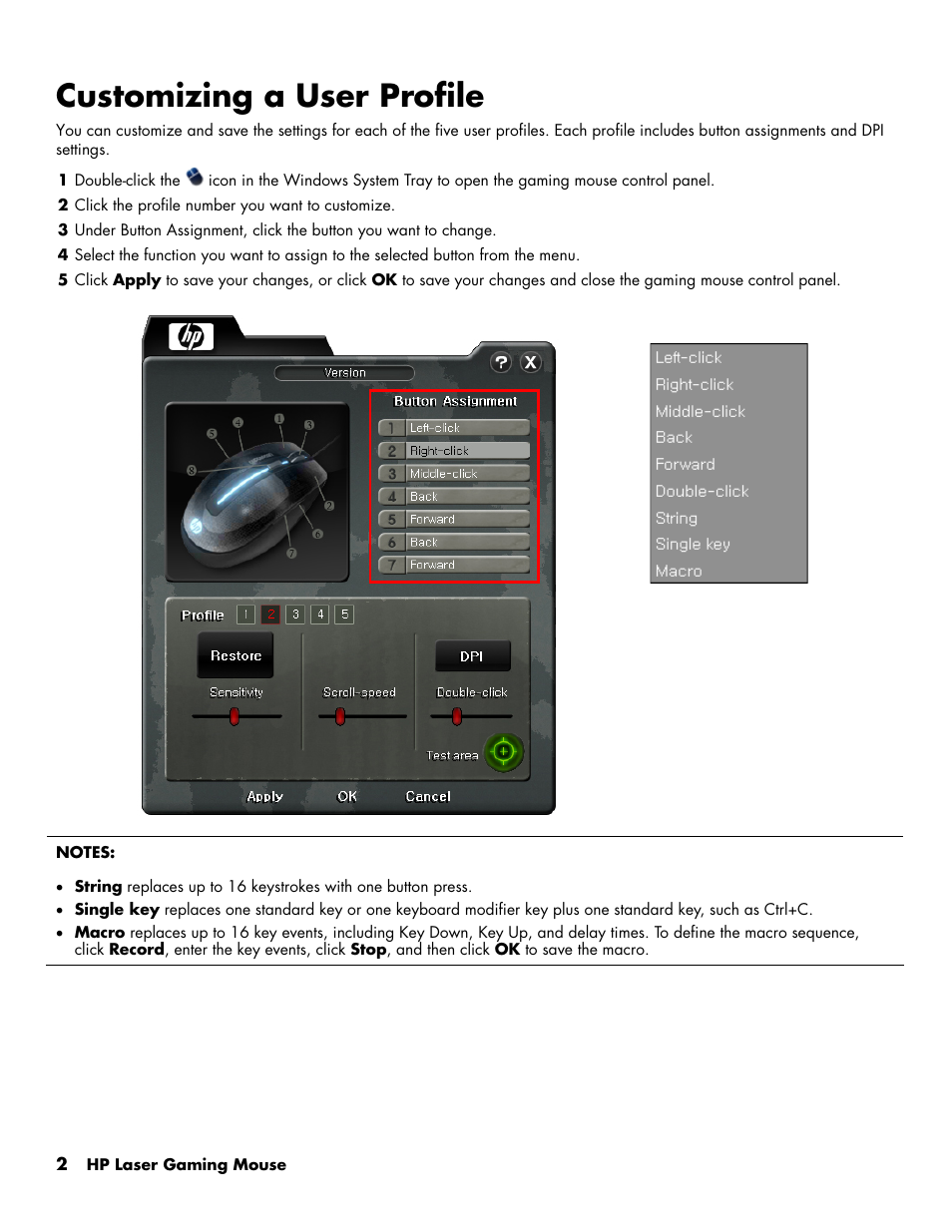 Customizing a user profile | HP Laser Gaming Mouse User Manual | Page 4 / 7