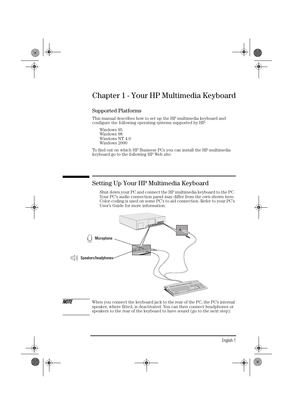 Chapter 1 - your hp multimedia keyboard, Setting up your hp multimedia keyboard | HP Multimedia & Audio Devices Keyboard User Manual | Page 3 / 10