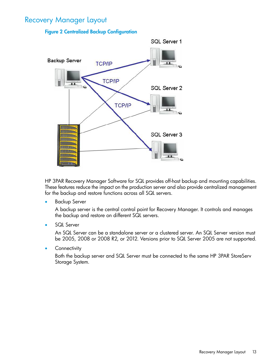 Recovery manager layout | HP 3PAR Recovery Manager Software for Microsoft SQL Server Licenses User Manual | Page 13 / 108