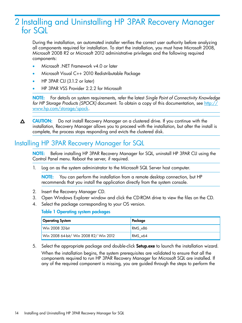 Installing hp 3par recovery manager for sql | HP 3PAR Recovery Manager Software for Microsoft SQL Server Licenses User Manual | Page 14 / 108
