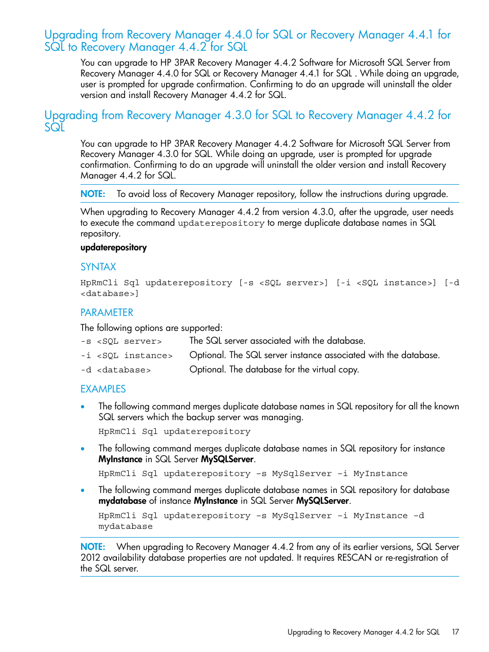 HP 3PAR Recovery Manager Software for Microsoft SQL Server Licenses User Manual | Page 17 / 108