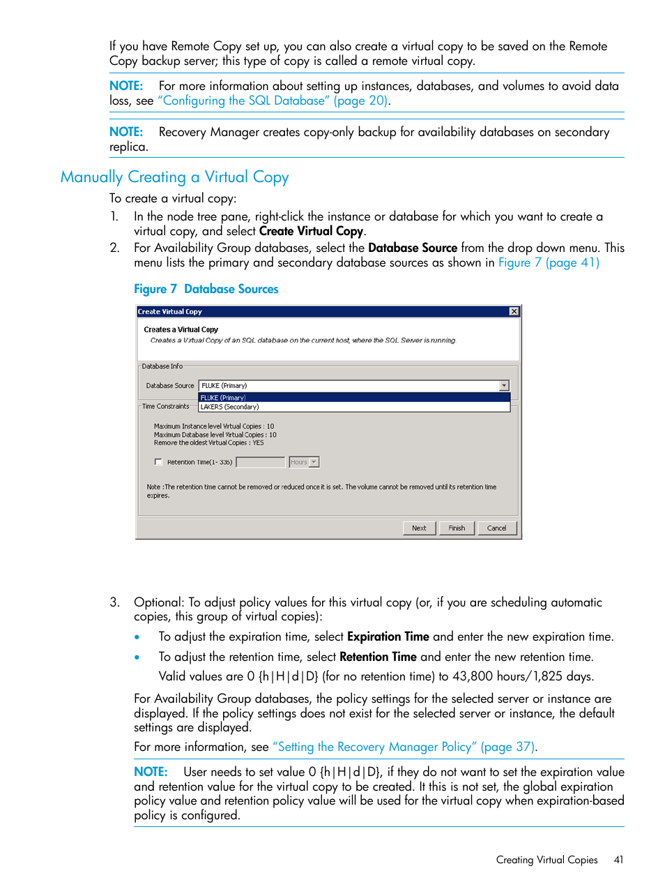 Manually creating a virtual copy | HP 3PAR Recovery Manager Software for Microsoft SQL Server Licenses User Manual | Page 41 / 108