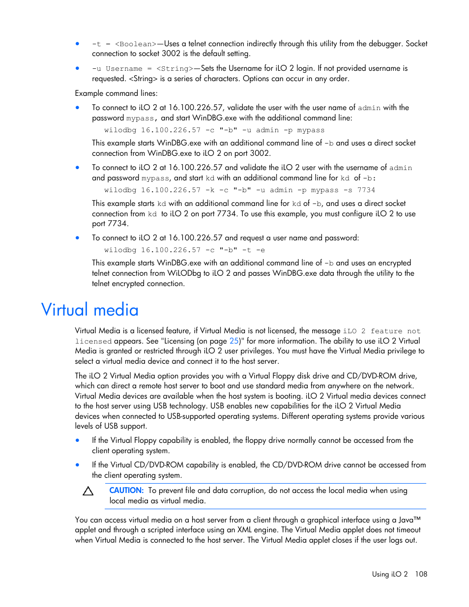 Virtual media | HP Integrated Lights-Out User Manual | Page 108 / 236