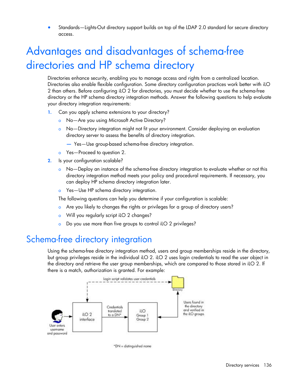 Schema-free directory integration | HP Integrated Lights-Out User Manual | Page 136 / 236