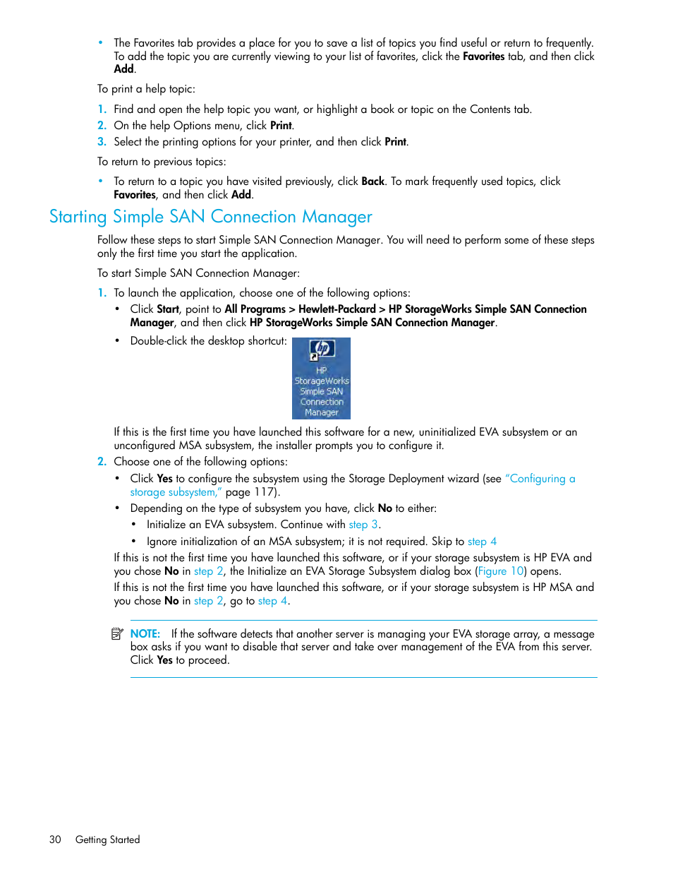 Starting simple san connection manager | HP 8.20q Fibre Channel Switch User Manual | Page 30 / 150