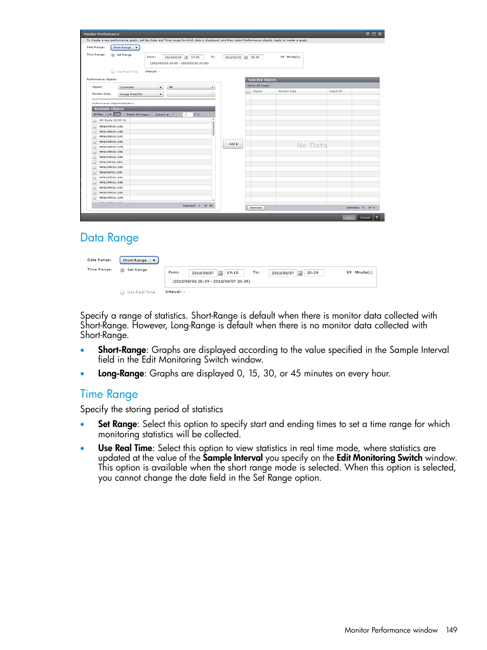 Data range, Time range | HP XP7 Storage User Manual | Page 149 / 227