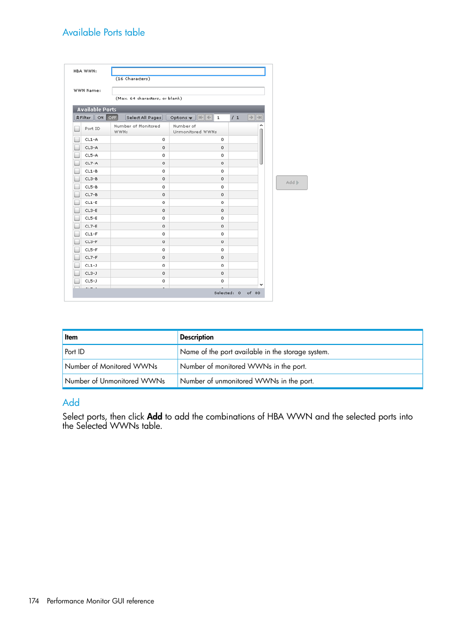 Available ports table | HP XP7 Storage User Manual | Page 174 / 227