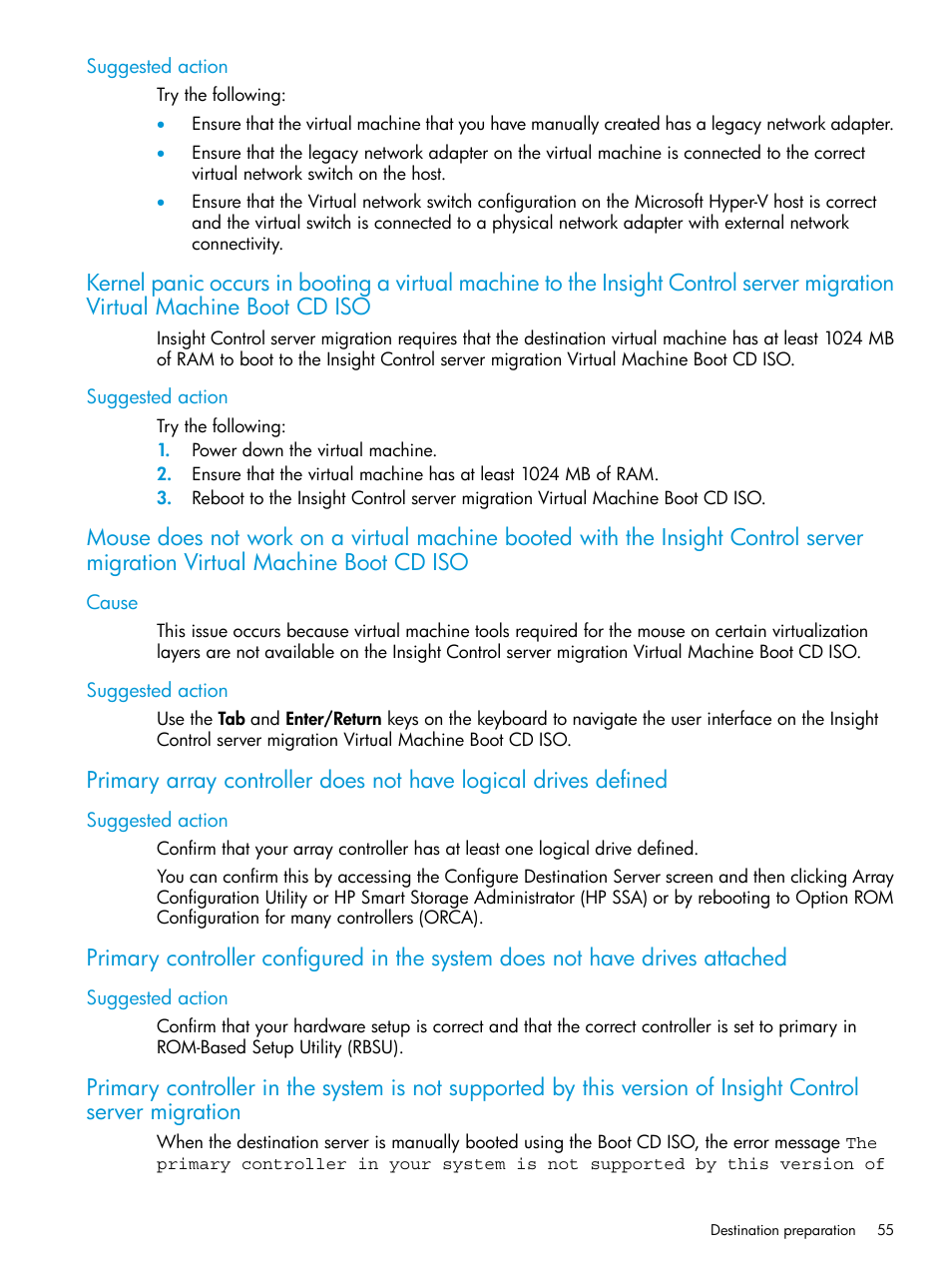 Suggested action, Cause, Cause suggested action | HP Insight Control Software for Linux User Manual | Page 55 / 87