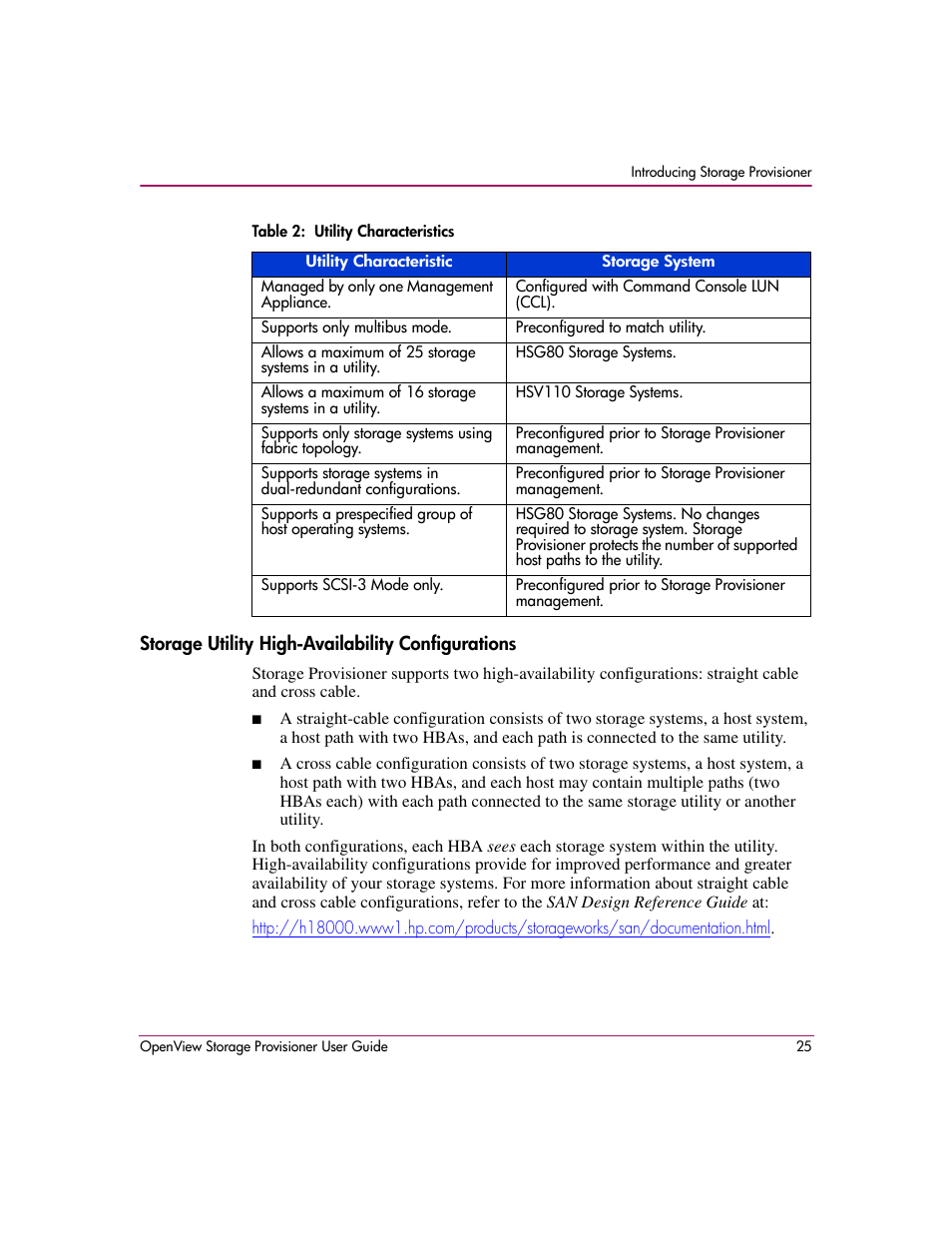 Storage utility high-availability configurations, 2 utility characteristics | HP OpenView Storage Provisioner Software License User Manual | Page 27 / 172