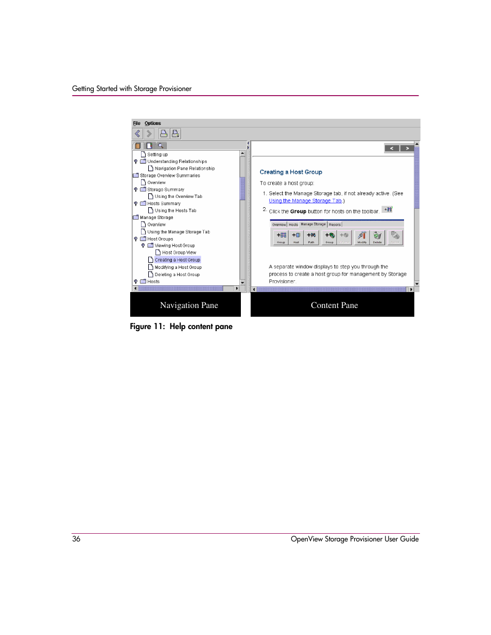 11 help content pane | HP OpenView Storage Provisioner Software License User Manual | Page 38 / 172