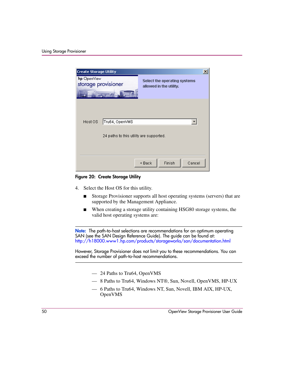 20 create storage utility | HP OpenView Storage Provisioner Software License User Manual | Page 52 / 172