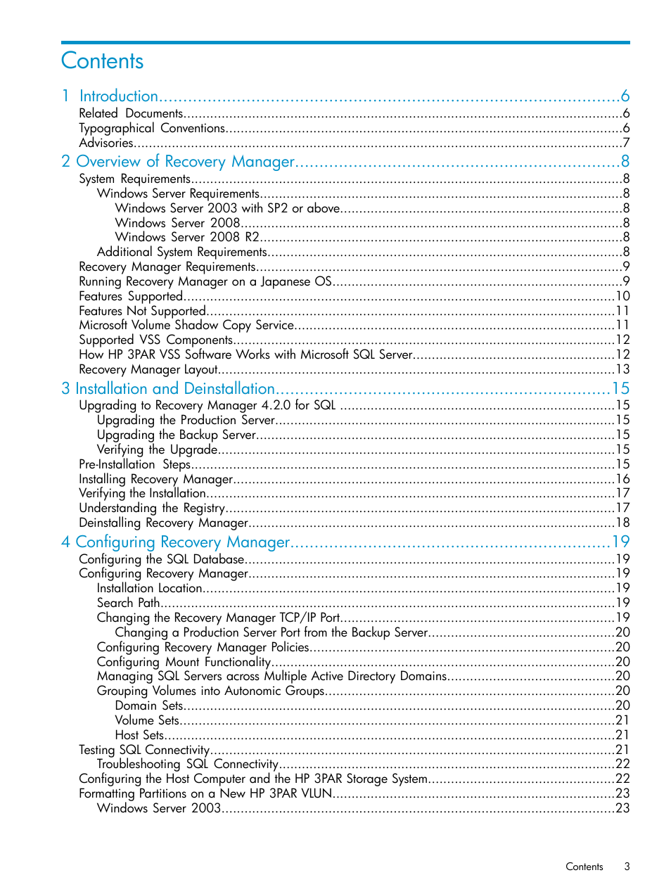 HP 3PAR Application Software Suite for Microsoft SQL Licenses User Manual | Page 3 / 84