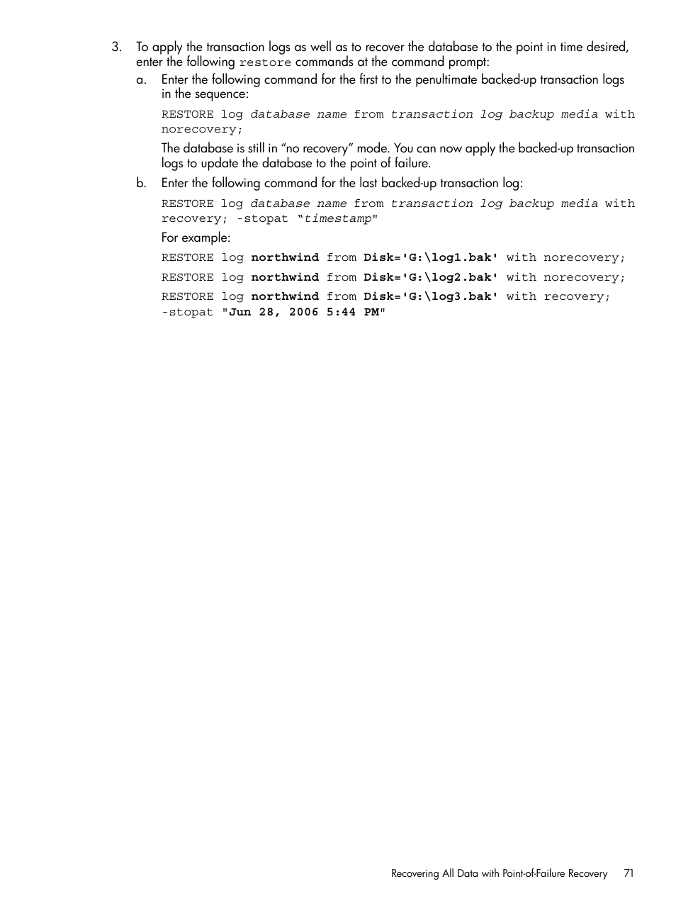 HP 3PAR Application Software Suite for Microsoft SQL Licenses User Manual | Page 71 / 84