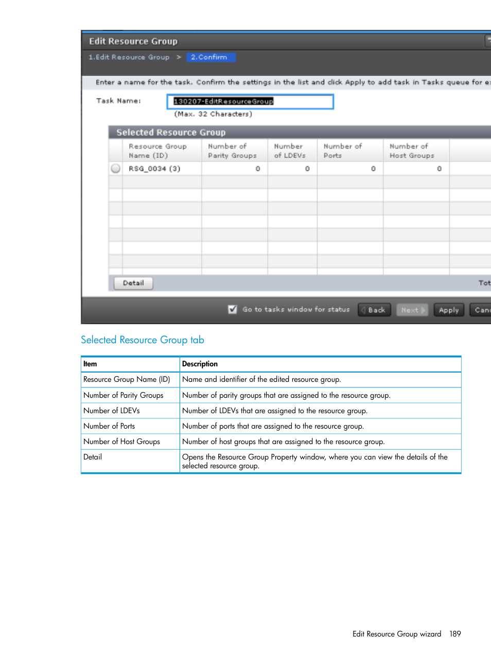 Selected resource group tab | HP XP7 Storage User Manual | Page 189 / 338