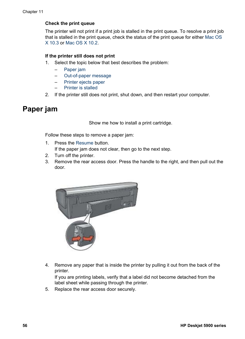 Paper jam | HP Deskjet 5943 Photo Printer User Manual | Page 58 / 86