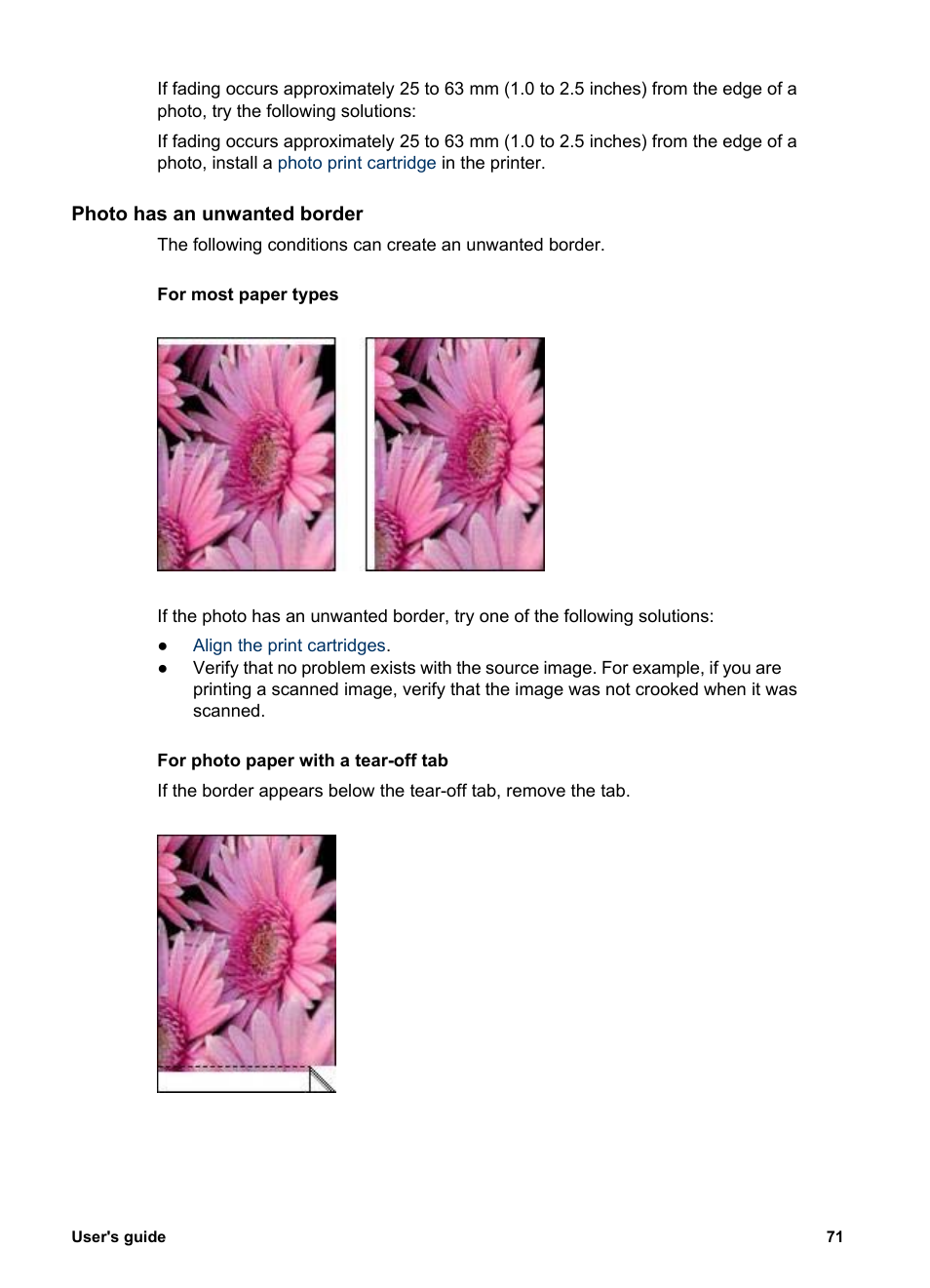 Photo has an unwanted border, An unwanted border, follow these, Guidelines | HP Deskjet 5943 Photo Printer User Manual | Page 73 / 86