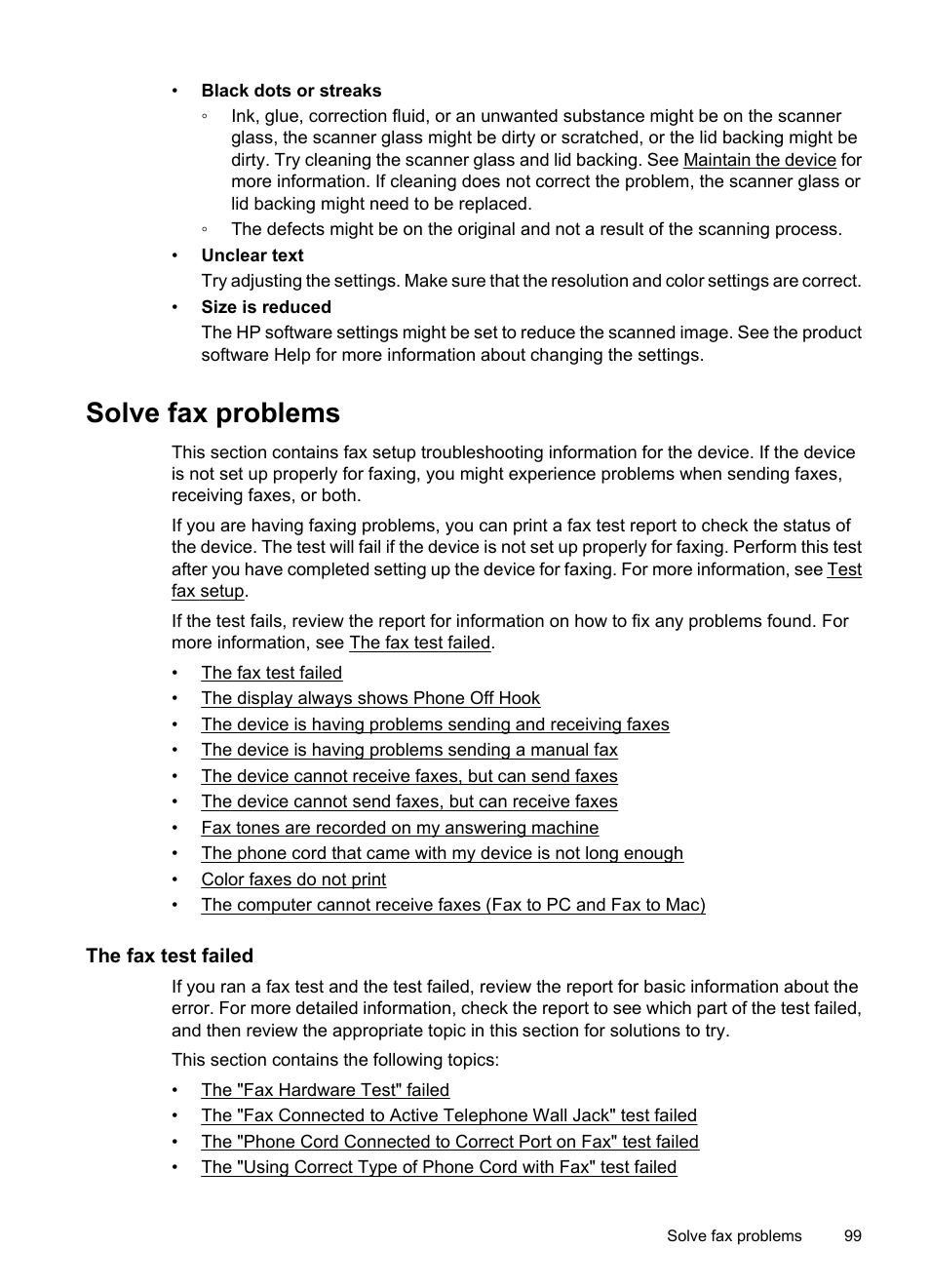 Solve fax problems, The fax test failed | HP OFFICEJET 4500 User Manual | Page 103 / 228