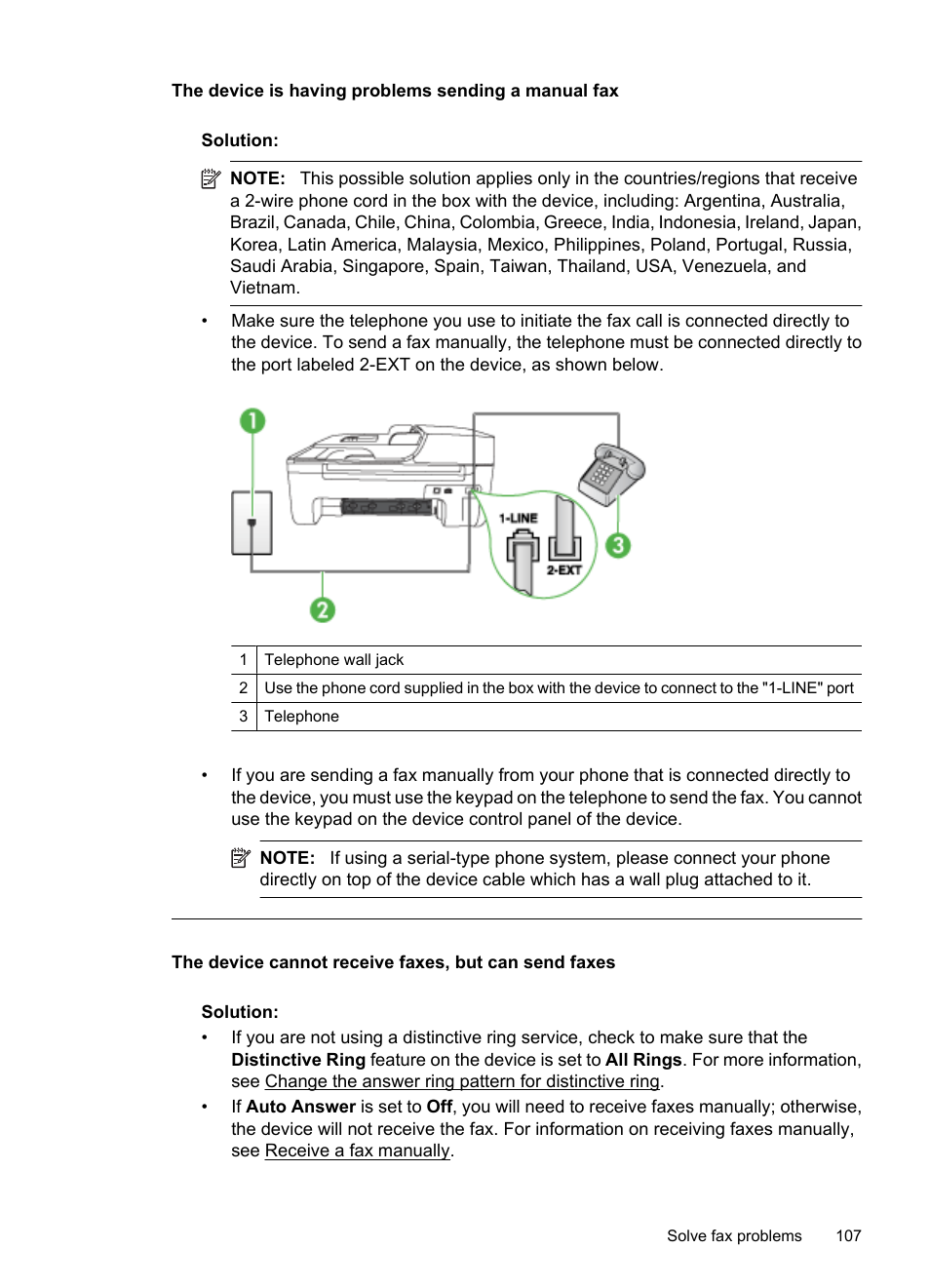 The device is having problems sending a manual fax | HP OFFICEJET 4500 User Manual | Page 111 / 228