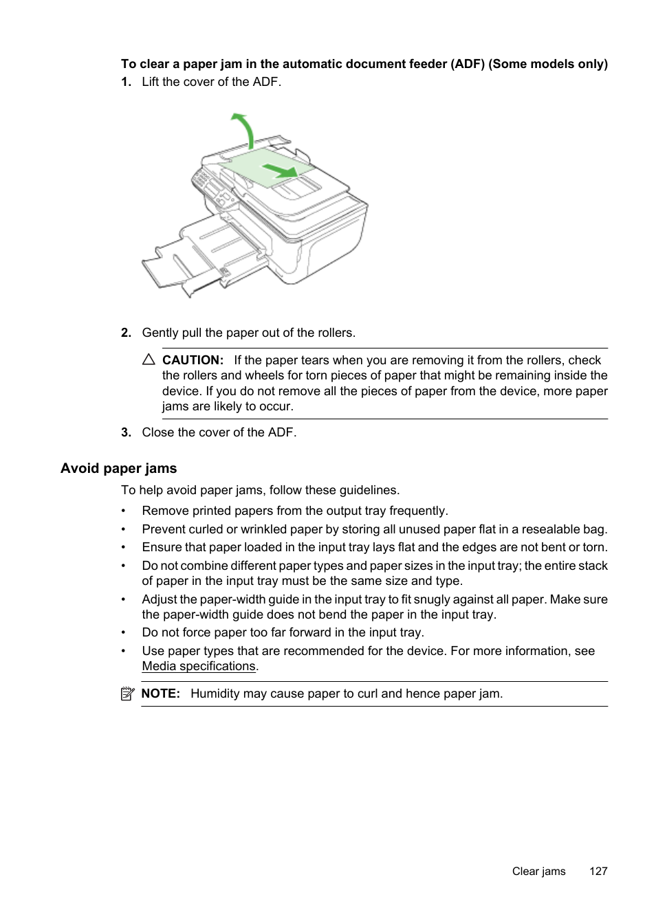 Avoid paper jams | HP OFFICEJET 4500 User Manual | Page 131 / 228
