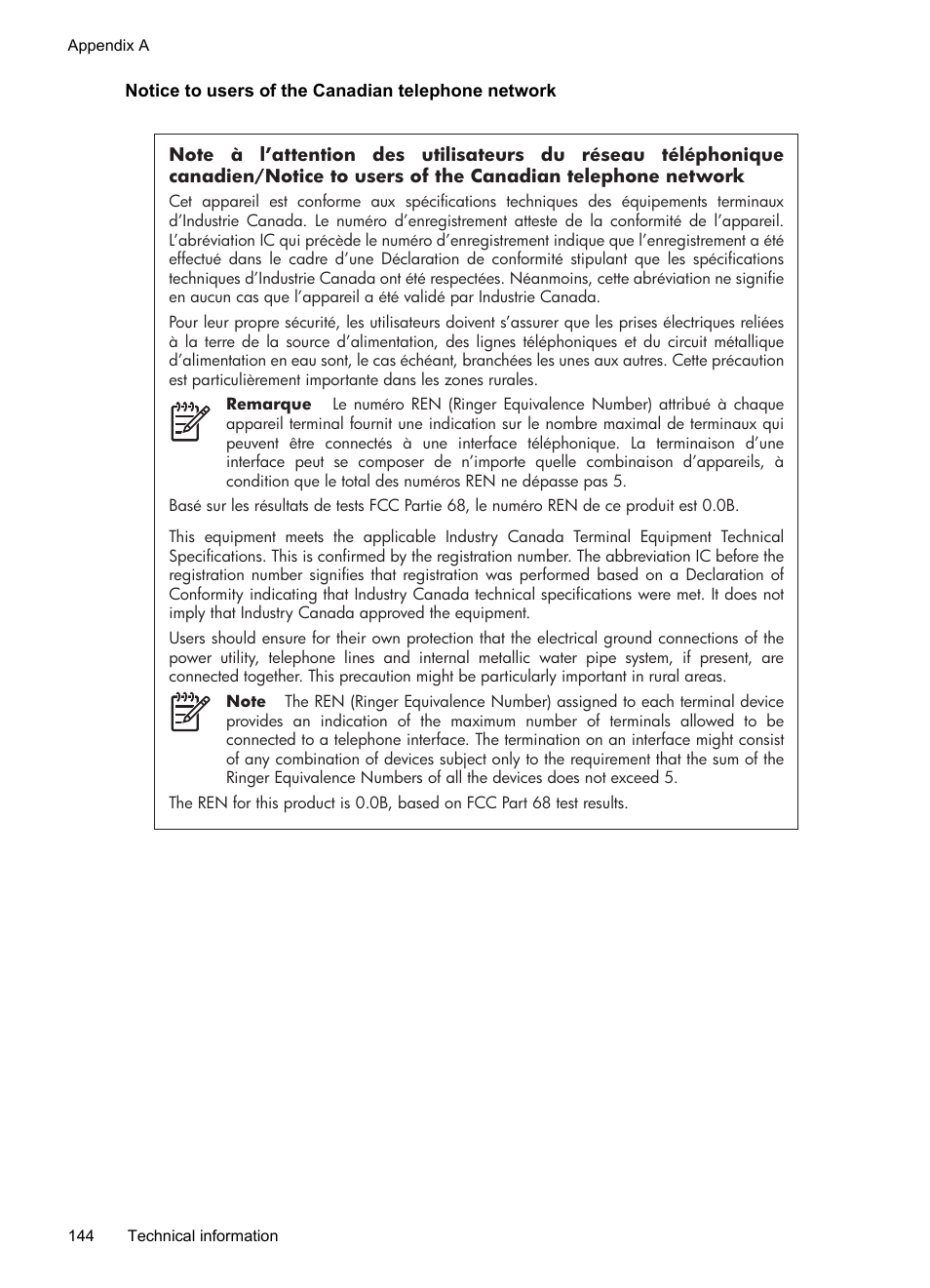 Notice to users of the canadian telephone network | HP OFFICEJET 4500 User Manual | Page 148 / 228