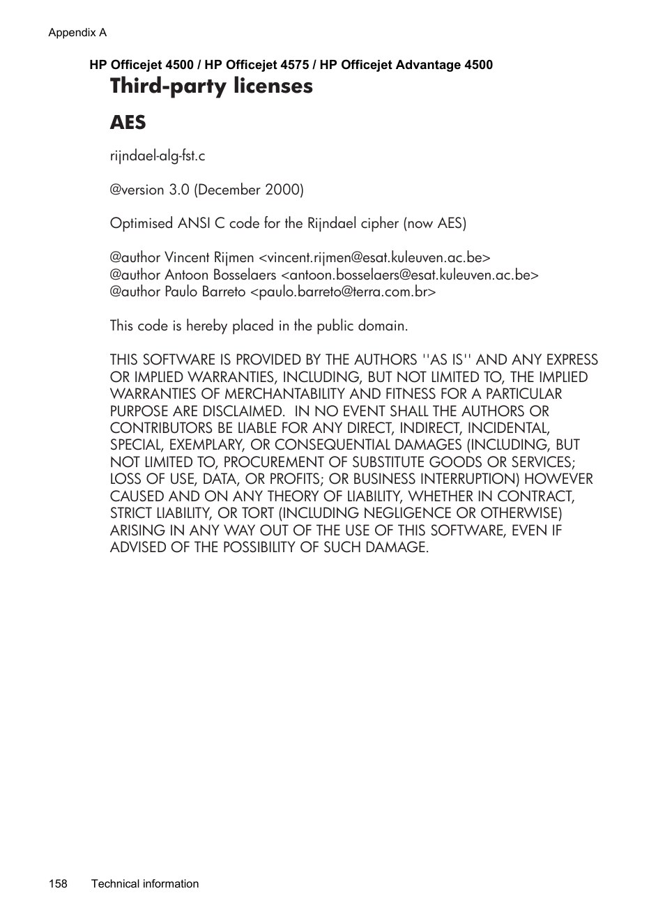 Third-party licenses | HP OFFICEJET 4500 User Manual | Page 162 / 228