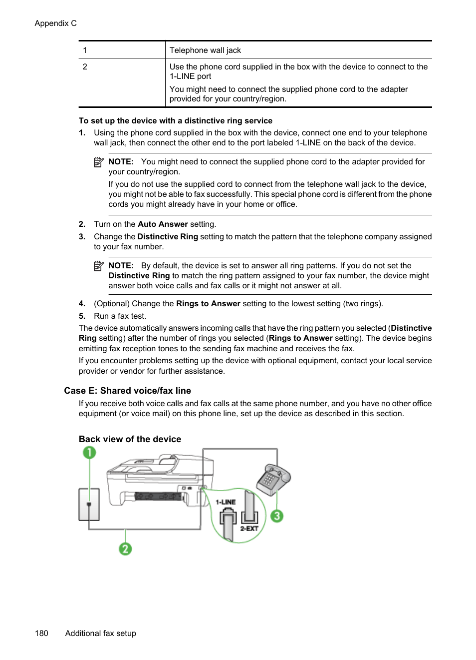 Case e: shared voice/fax line | HP OFFICEJET 4500 User Manual | Page 184 / 228