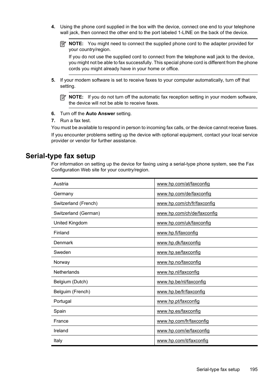 Serial-type fax setup | HP OFFICEJET 4500 User Manual | Page 199 / 228