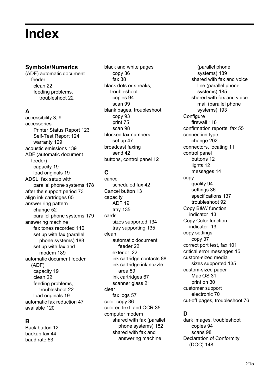 Index | HP OFFICEJET 4500 User Manual | Page 219 / 228